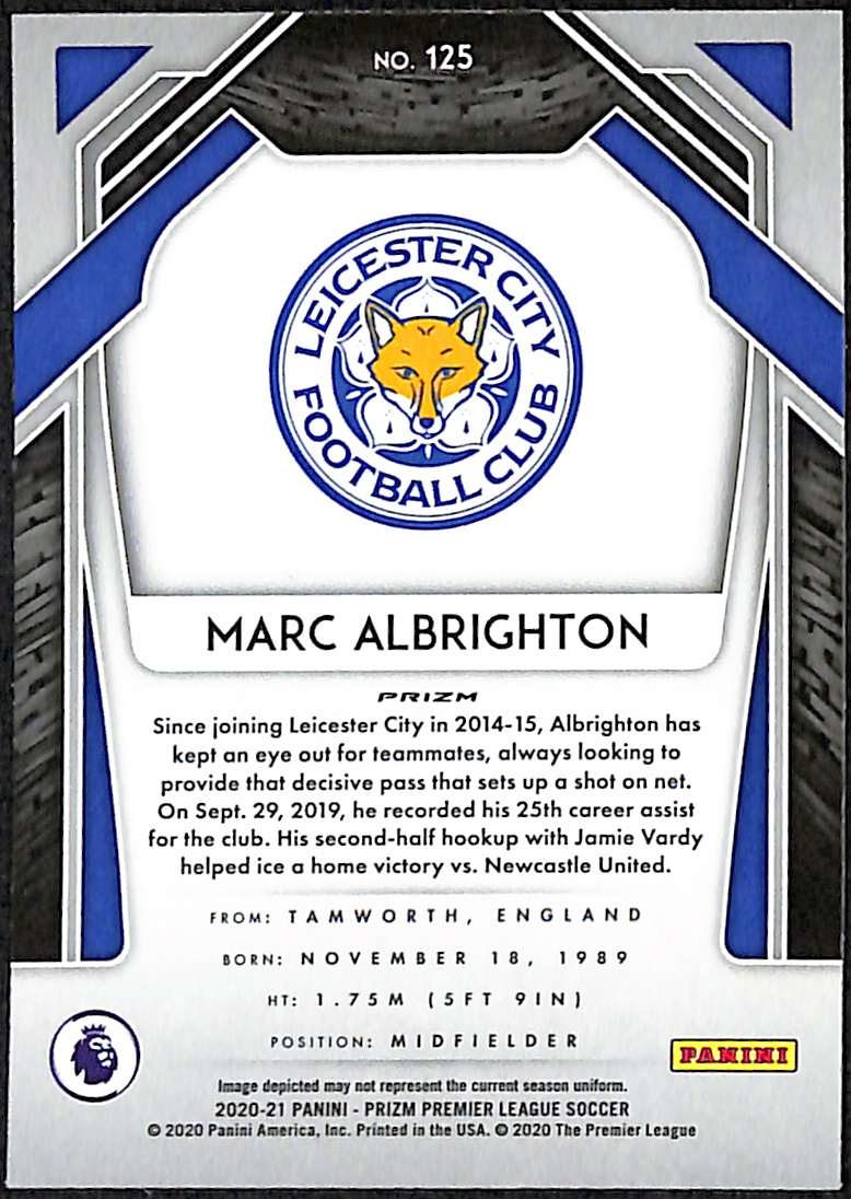 2020-21 Panini Prizm EPL Purple Pulsar Card 125 Marc Albrighton - Image 2