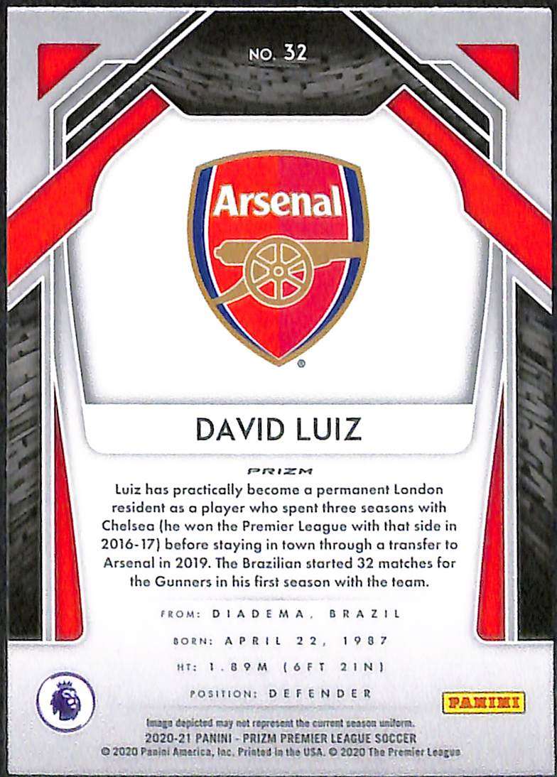 2020-21 Panini Prizm EPL Red Breakaway Card 32 David Luiz - Image 2