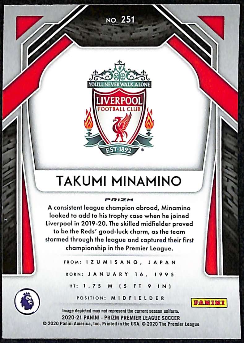 2020-21 Panini Prizm Premier League Red Ice Card 251 Takumi Minamino - Image 2