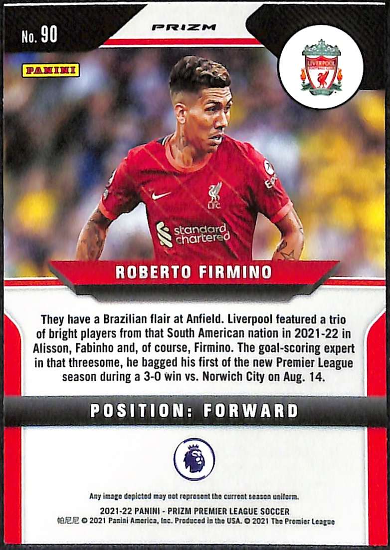 2021-22 Panini Prizm Premier League Red Ice Card 90 Roberto Firmino - Image 2