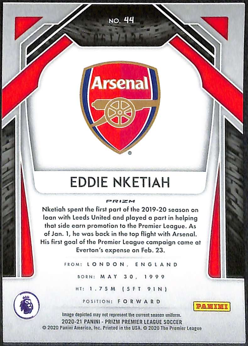 2020-21 Panini Prizm Premier League Red Mojo Card #44 Eddie Nketiah 61/135 - Image 2