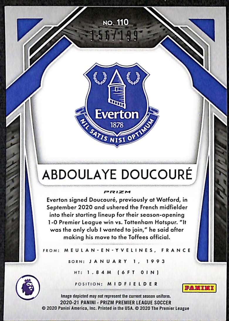 2020-21 Panini Prizm Premier League Blue Prizm Card 110 Abdoulaye Doucoure 156/199 - Image 2