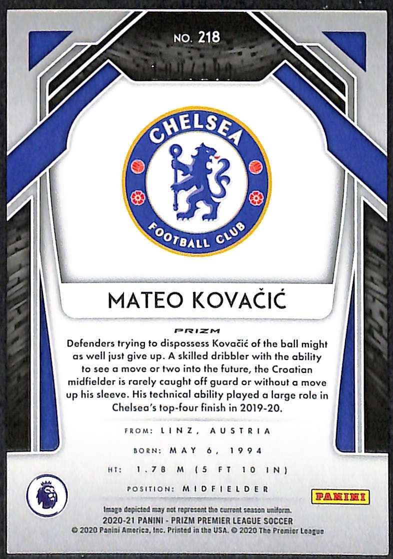 2020-21 Panini Prizm Premier League Blue Prizm Card 218 Mateo Kovacic 109/199 - Image 2