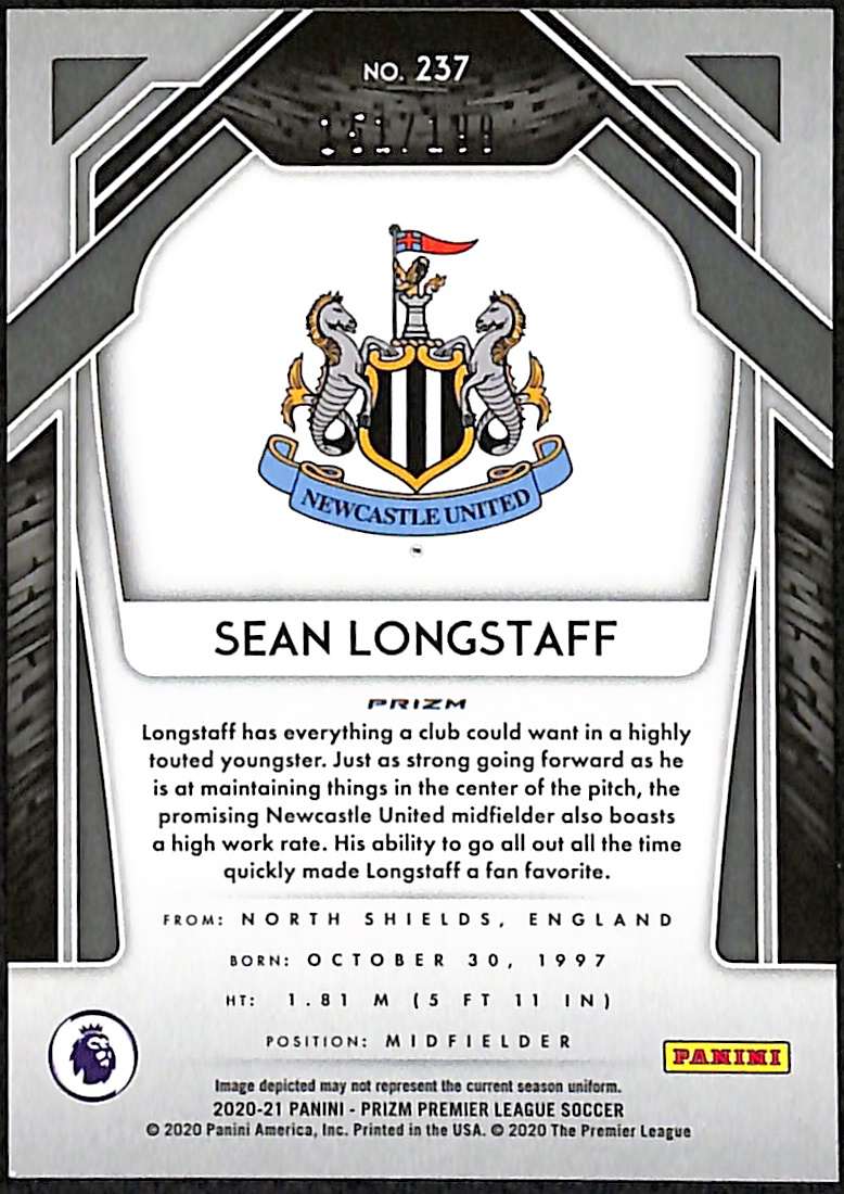 2020-21 Panini Prizm Premier League Blue Prizm Card 237 Sean Longstaff 151/199 - Image 2