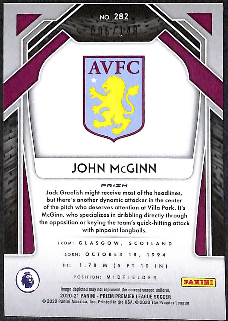 2020-21 Panini Prizm Premier League Red Prizm Card 282 John McGinn 6/149 - Image 2