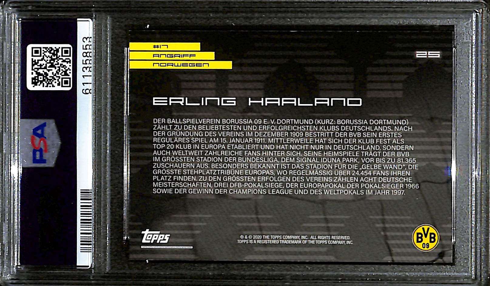 Topps BVB #25 Erling Haaland PSA10 61135853 back