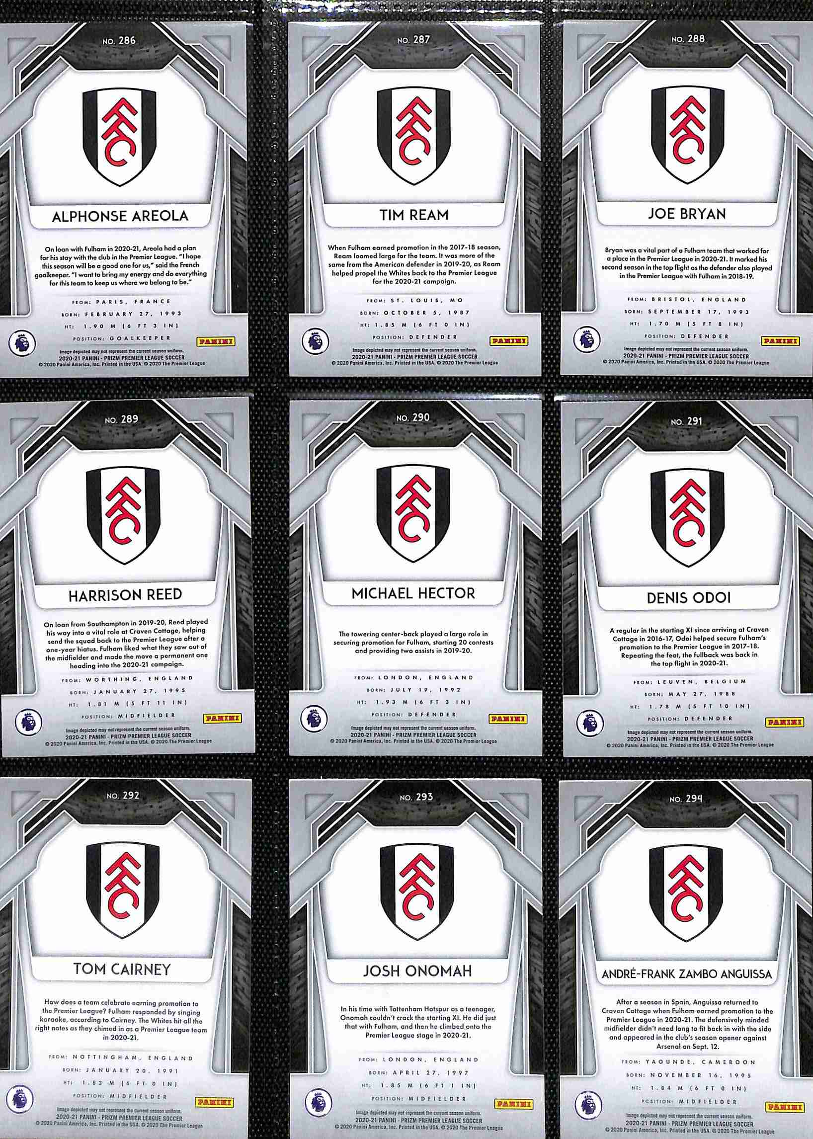 Fulham 2020-21 Premier League Team Set - Panini Prizm Page 1