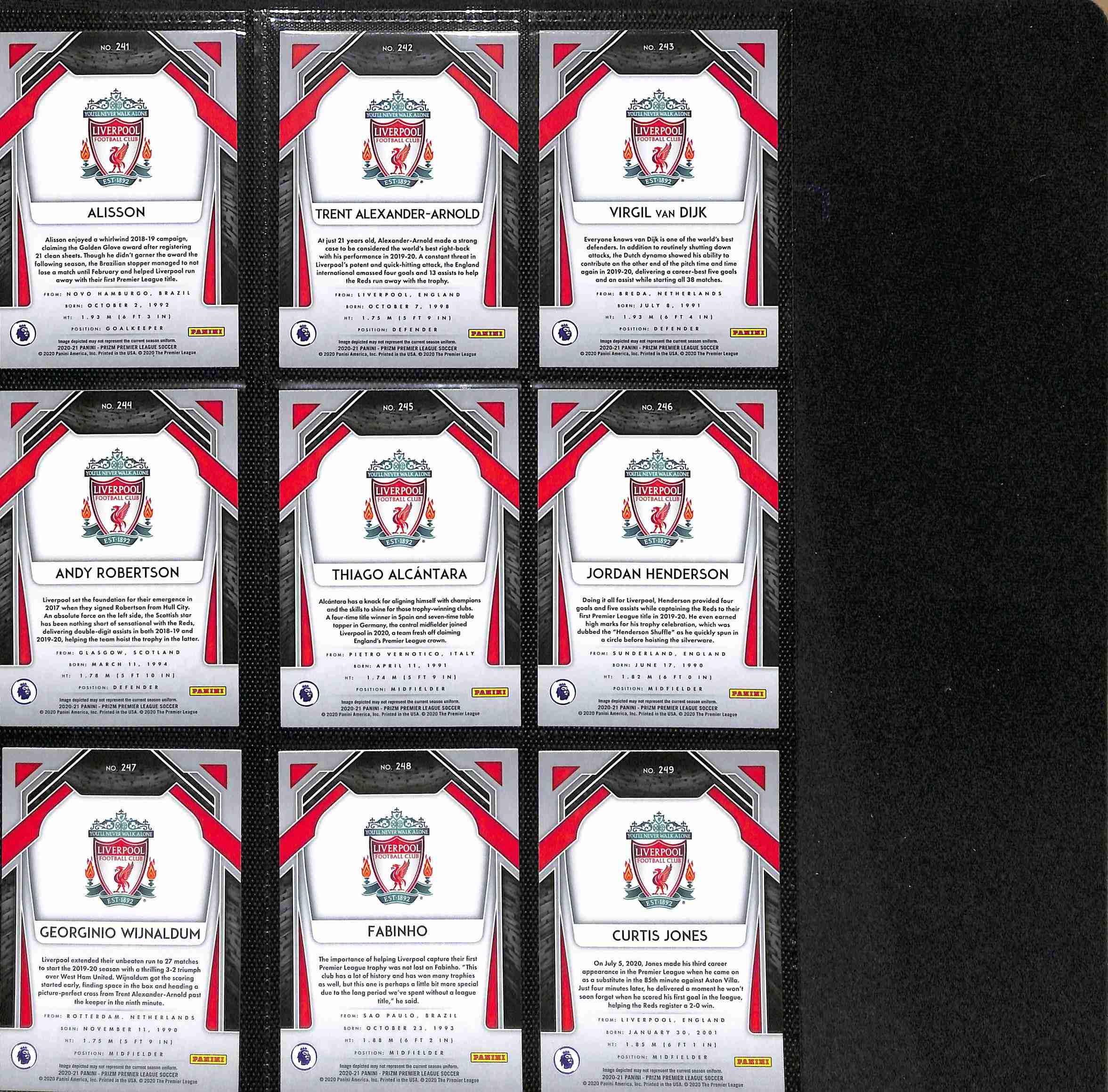 Liverpool 2020-21 Premier League Team Set - Panini Prizm Page 1