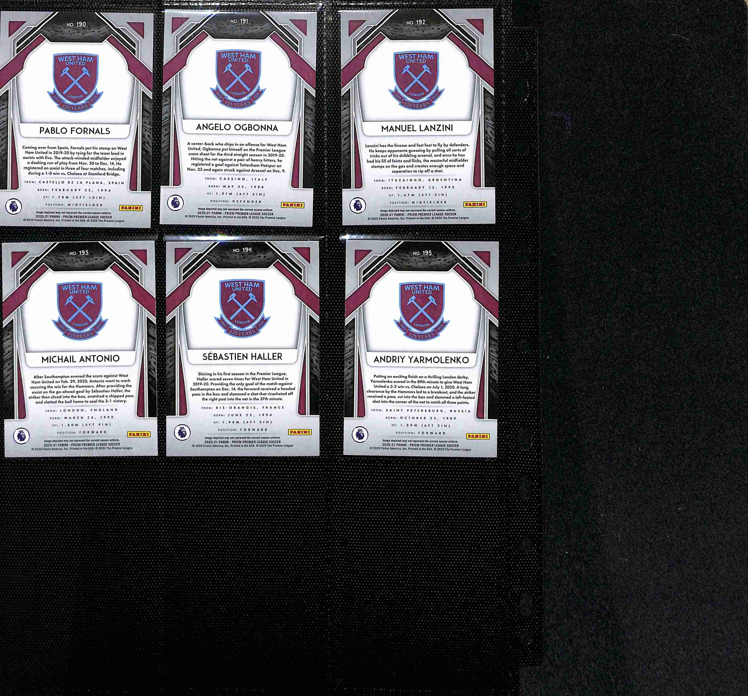 West Ham 2020-21 Premier League Team Set - Panini Prizm Page 2