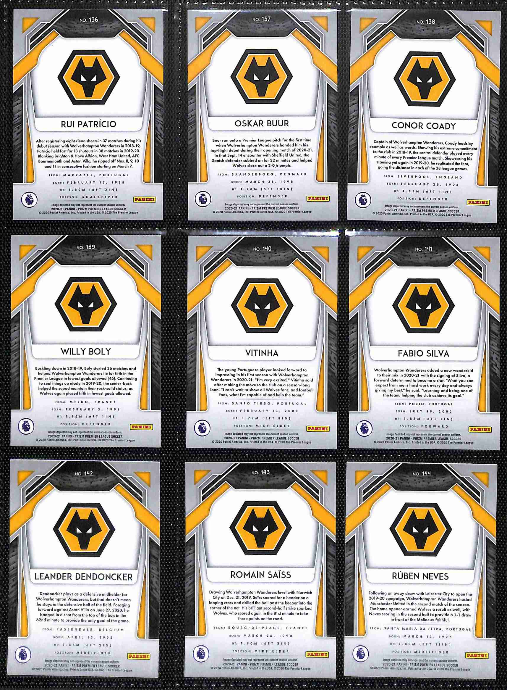 Wolves 2020-21 Premier League Team Set - Panini Prizm Page 1