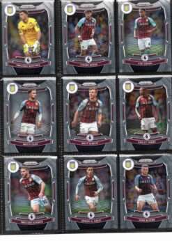 Aston Villa 2021-22 Panini Prizm Premier League team set page 1 showing card fronts