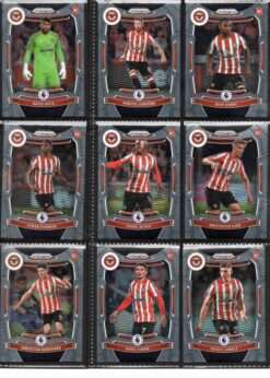 Brentford 2021-22 Panini Prizm Premier League team set page 1 showing card fronts