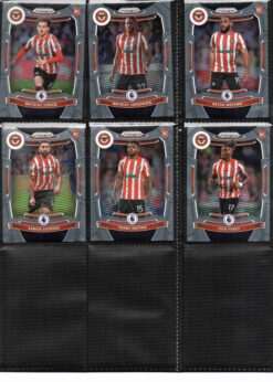 Brentford 2021-22 Panini Prizm Premier League team set page 2 showing card fronts