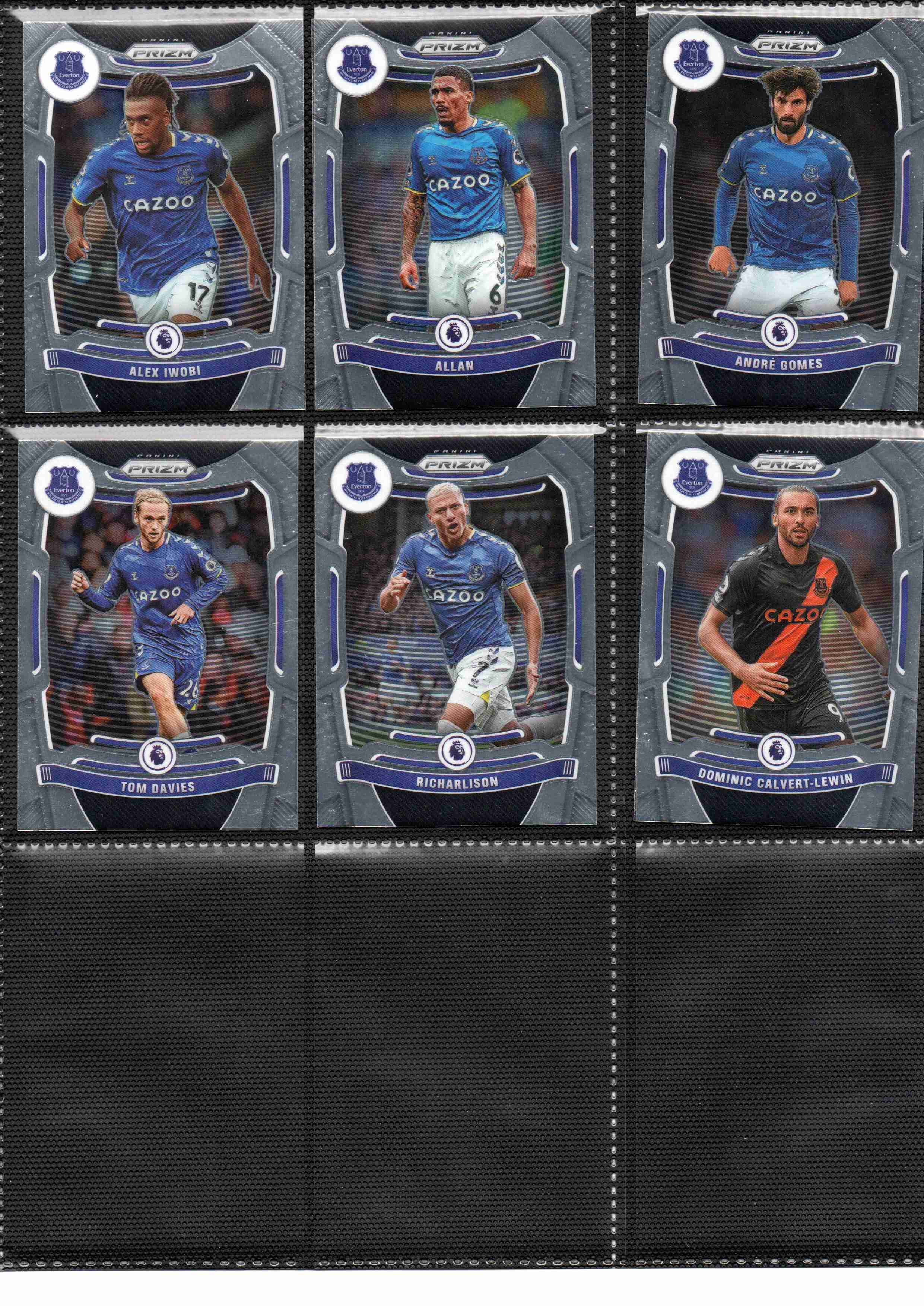 Everton 2021-22 Panini Prizm Premier League team set page 2 showing card fronts