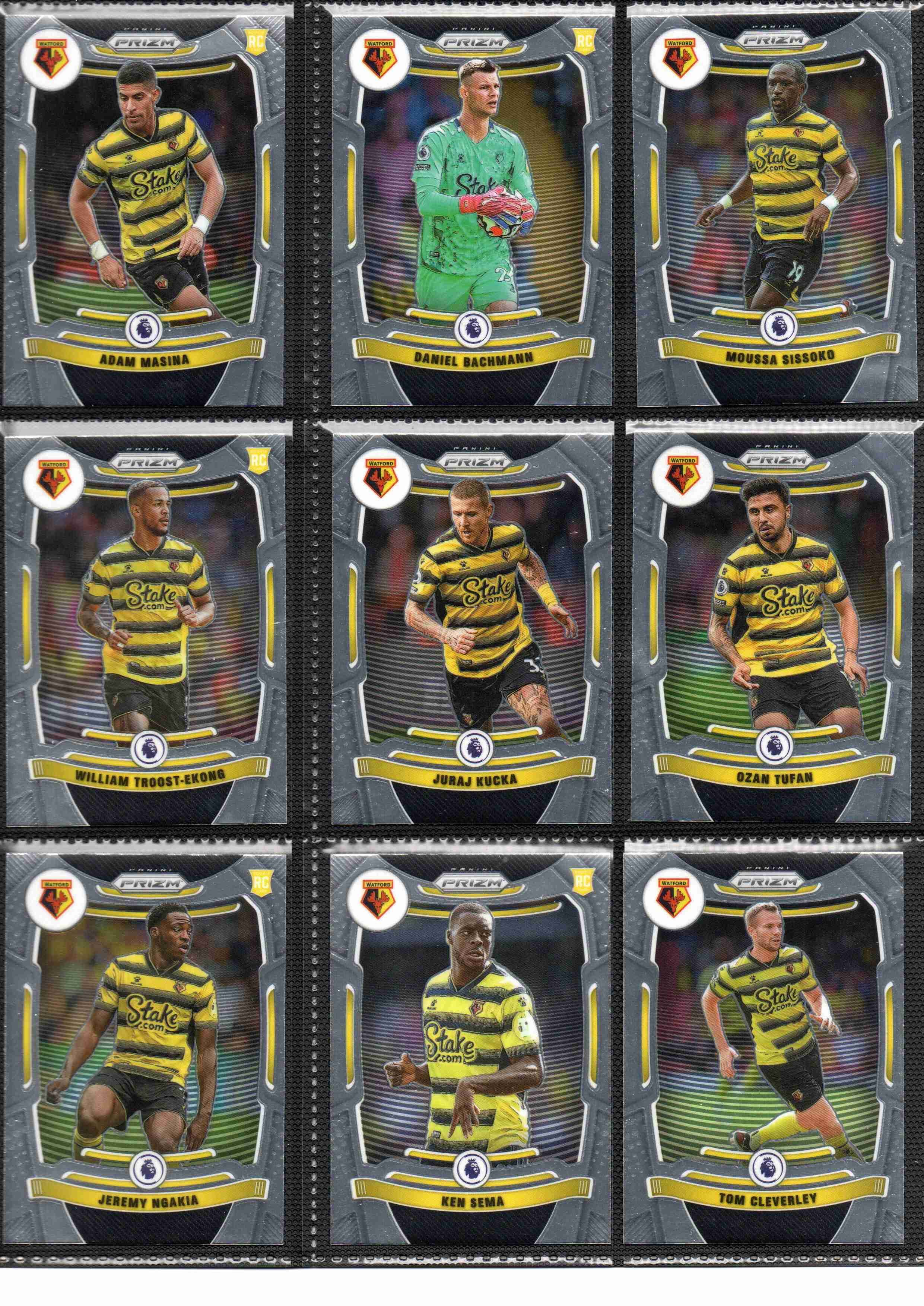 Watford 2021-22 Panini Prizm Premier League team set page 1 showing card fronts
