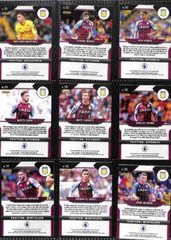 Aston Villa 2021-22 Panini Prizm Premier League team set page 1 showing card reverse side