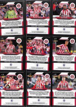 Brentford 2021-22 Panini Prizm Premier League team set page 1 showing card reverse side