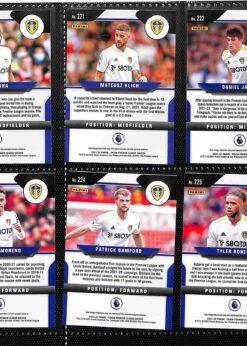 Leeds United 2021-22 Panini Prizm Premier League team set page 2 showing card reverse side