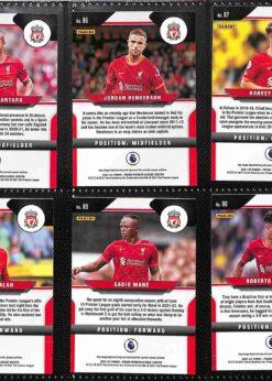 Liverpool 2021-22 Panini Prizm Premier League team set page 2 showing card reverse side