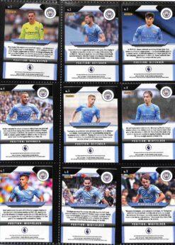 Manchester City 2021-22 Panini Prizm Premier League team set page 1 showing card reverse side