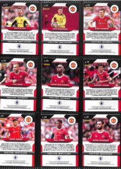 Manchester United 2021-22 Panini Prizm Premier League team set page 1 showing card reverse side