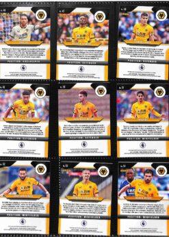 Wolverhampton Wanderers 2021-22 Panini Prizm Premier League team set page 1 showing card reverse side