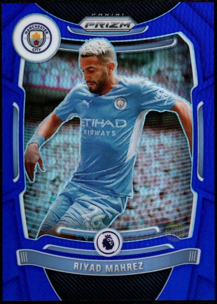 2021-22 Panini Prizm Premier League Blue Prizm Card 11 Riyad Mahrez 157/340