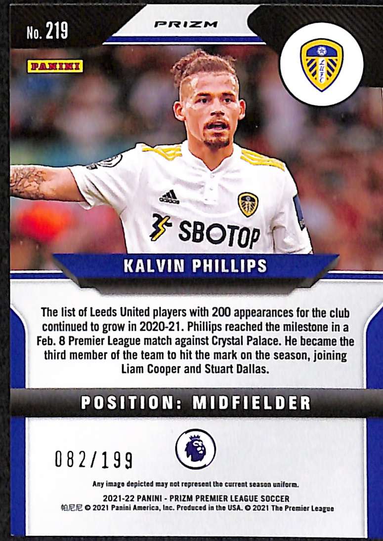 2021-22 Panini Prizm Premier League Blue Breakaway Prizm Card 219 Kalvin Phillips 82/199 - Image 2