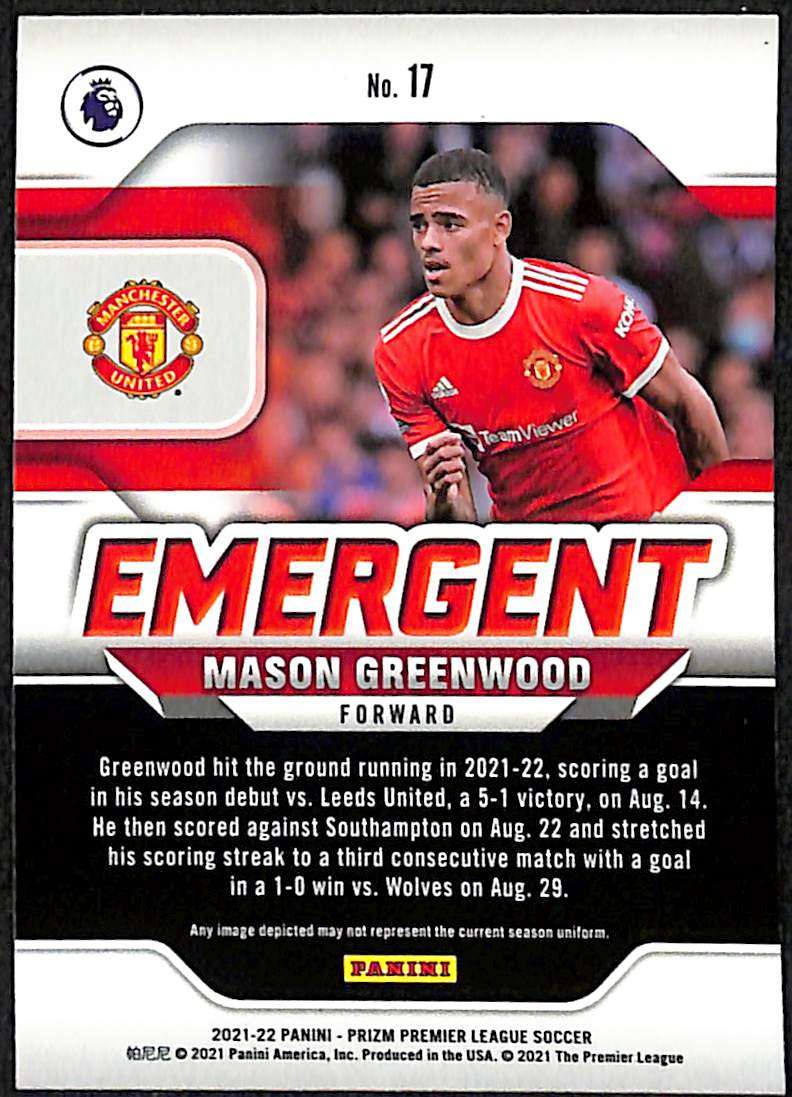 2021-22 Panini Prizm EPL Emergent #17 Mason Greenwood - Image 2