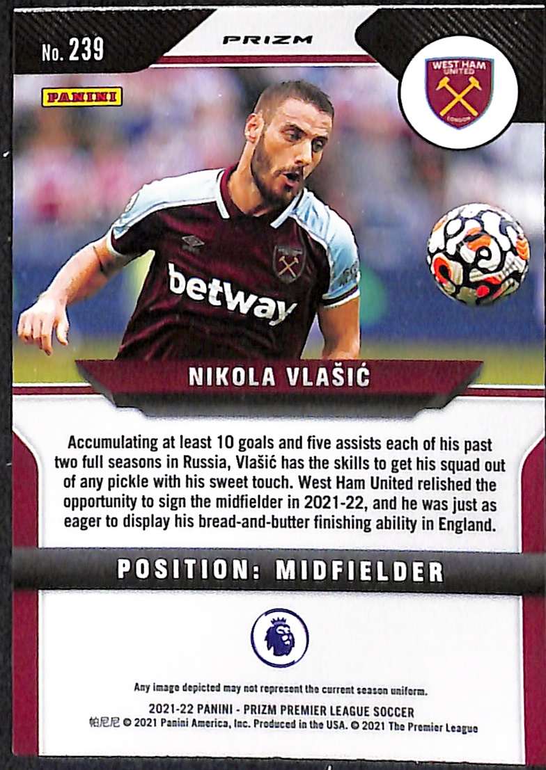 2021-22 Panini Prizm Premier League Green Wave Card 239 Nikola Vlasic - Image 2