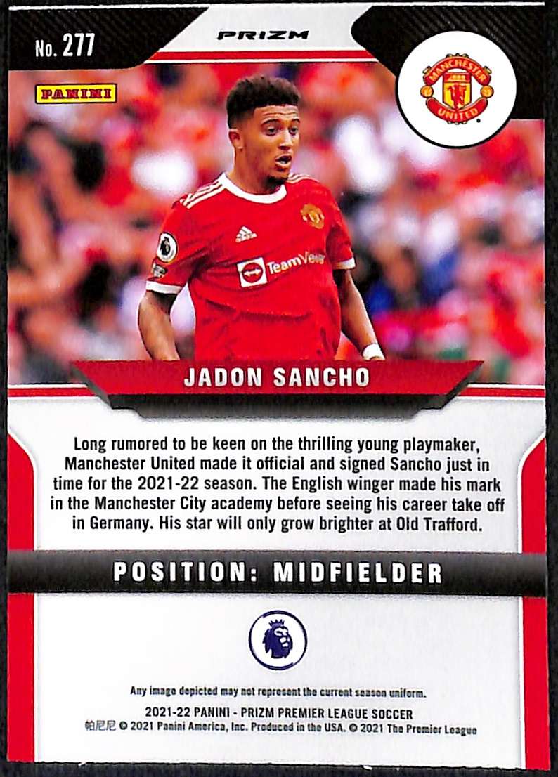 2021-22 Panini Prizm Premier League Green Wave Card 277 Jadon Sancho - Image 2