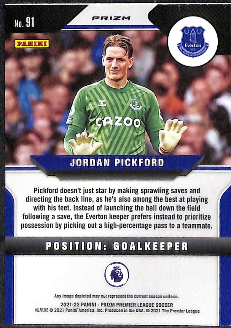 2021-22 Panini Prizm Premier League Green Wave Card 91 Jordan Pickford - Image 2