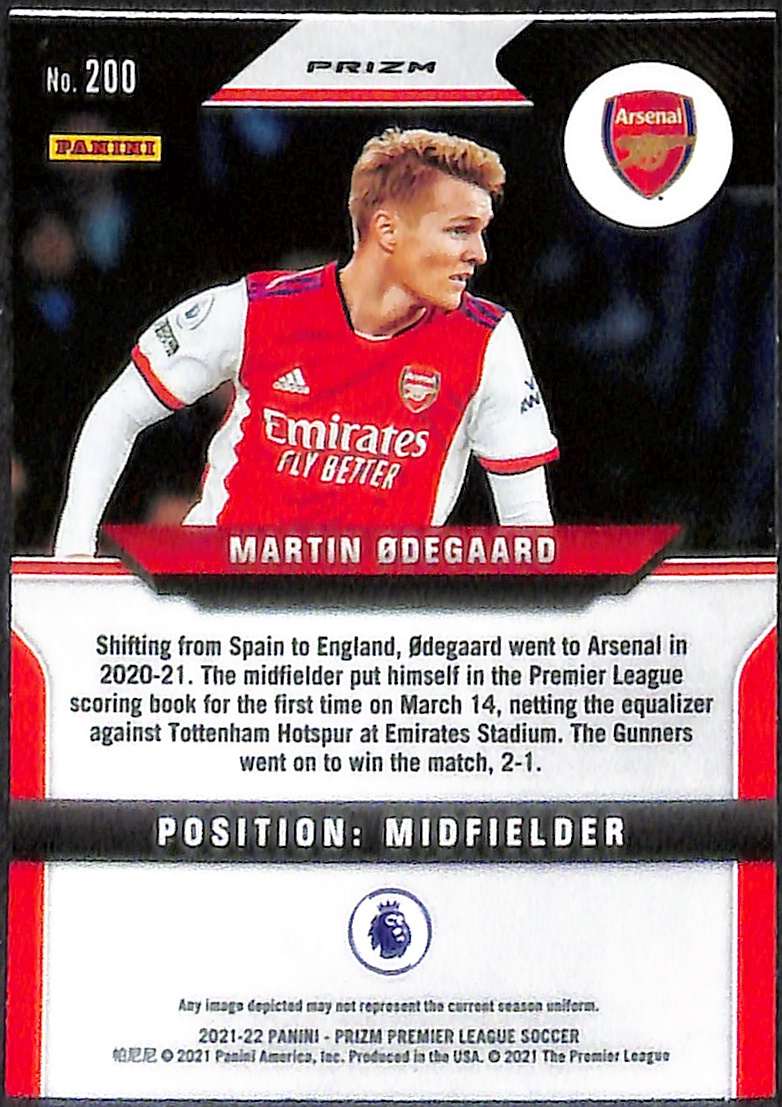 2021-22 Panini Prizm Premier League Red Ice Card 200 Martin Odegaard - Image 2