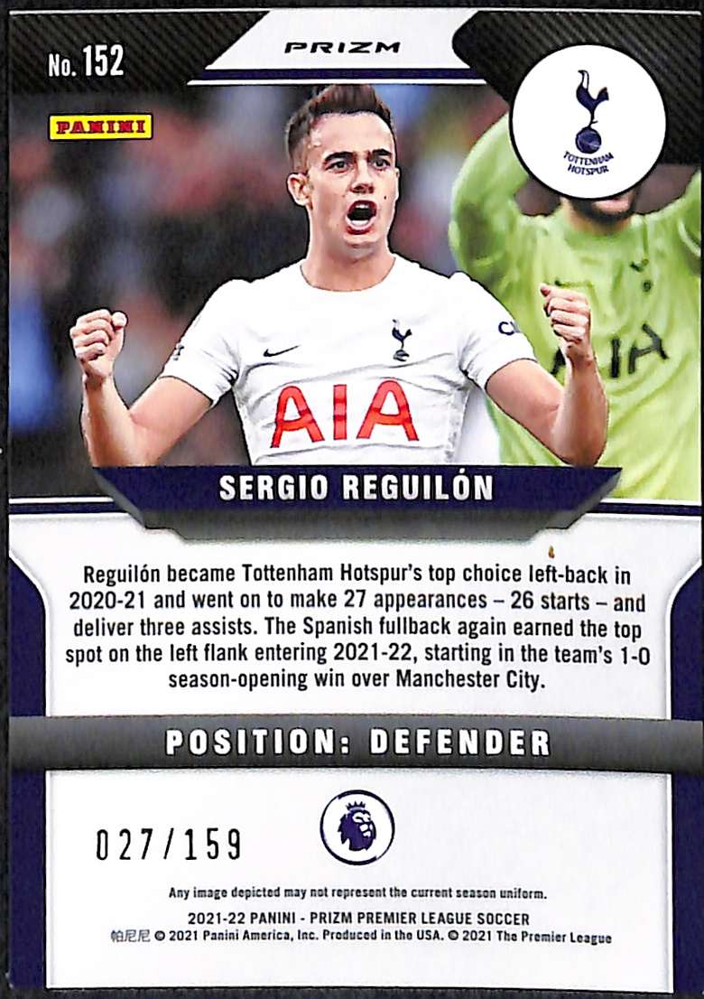 Sergio Reguilon #152 2021-22 Tottenham Panini Prizm Red Mojo 27/159 - Image 2