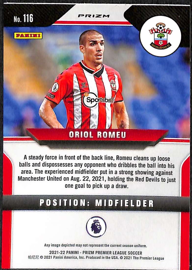 2021-22 Panini Prizm Premier League Red Mosaic Prizm Card 116 Oriol Romeu - Image 2
