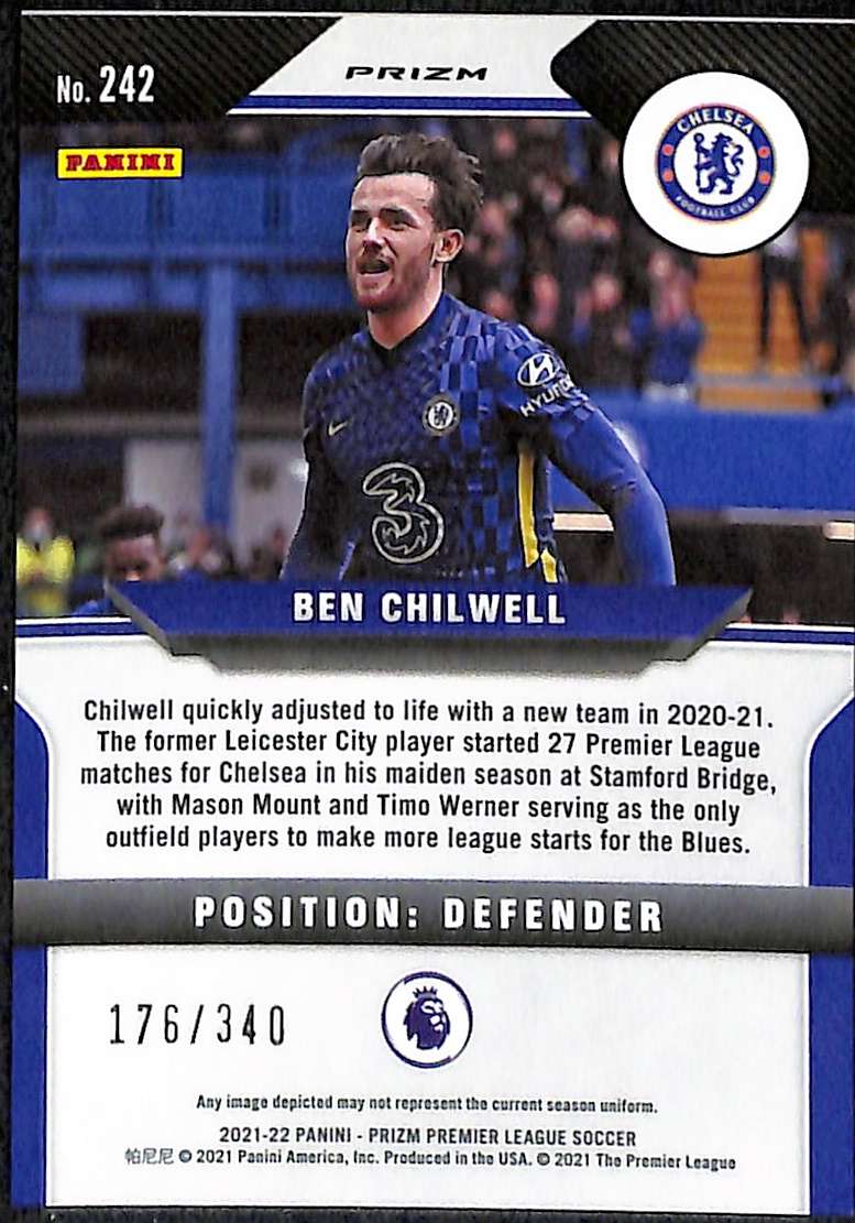 2021-22 Panini Prizm Premier League Blue Prizm Card 242 Ben Chilwell 176/340 - Image 2