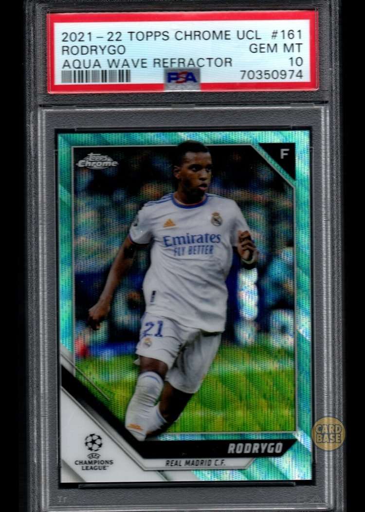 2021-22 Topps Chrome UCL Aqua Wave Refractor #161 Rodrygo PSA 10 9/199