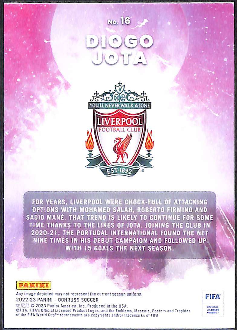 2022-23 Panini Donruss Soccer Zero Gravity Card 16 Diogo Jota - Image 2