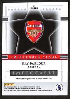 Panini Impeccable Premier League Impeccable Stars Autograph #IS-RPA Ray Parlour 32 of 49 back