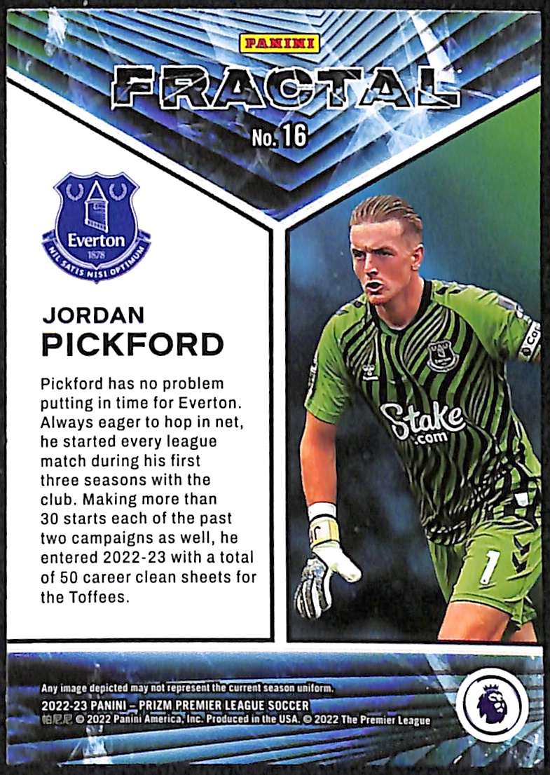 2022-23 Panini Prizm Premier League Fractal Insert Card 16 Jordan Pickford - Image 2