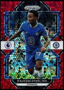 2022-23 Panini Prizm EPL Red Breakaway Card 114 Raheem Sterling 43/49