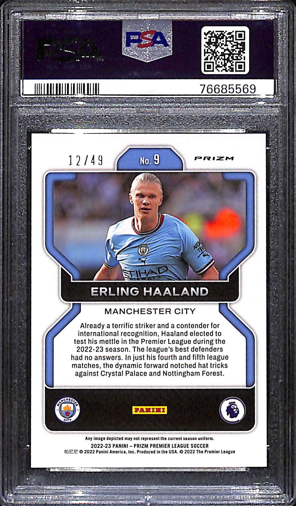 2022 Panini Prizm EPL Purple Prizm Card 9 Erling Haaland 12 of 49
