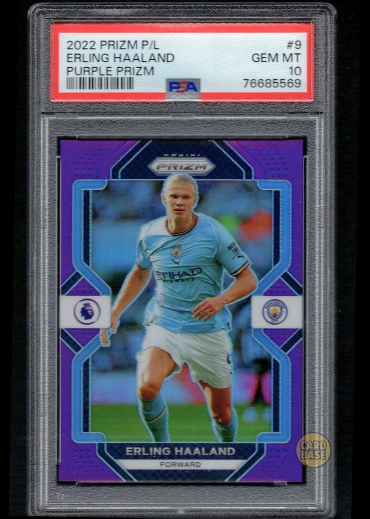 2022 Panini Prizm EPL Purple Prizm Card 9 Erling Haaland 12 of 49
