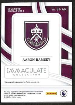 Panini Immaculate Collection Soccer #SI-AR Aaron Ramsey RC Auto 27 of 49 back