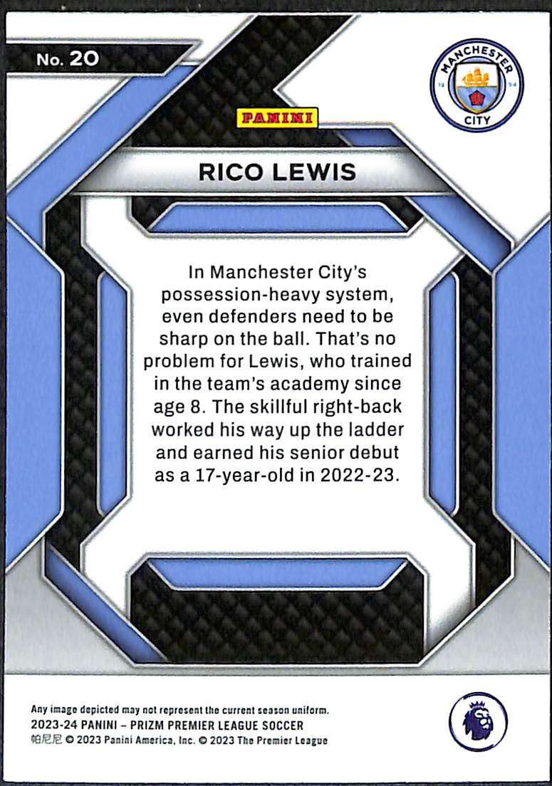 2023-24 Panini Prizm EPL Emergent Card 20 Rico Lewis - Image 2