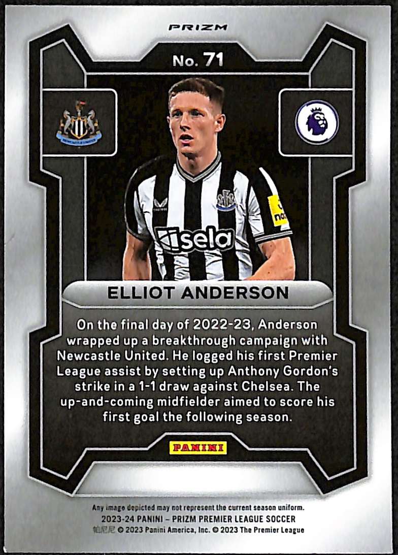 2023-24 Panini Prizm EPL Tiger Stripe SSP Card 71 Elliot Anderson - Image 2