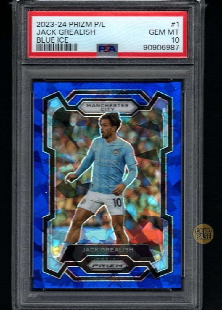 2023-24 Panini Prizm Premier League Blue Ice Card 1 Jack Grealish PSA 10