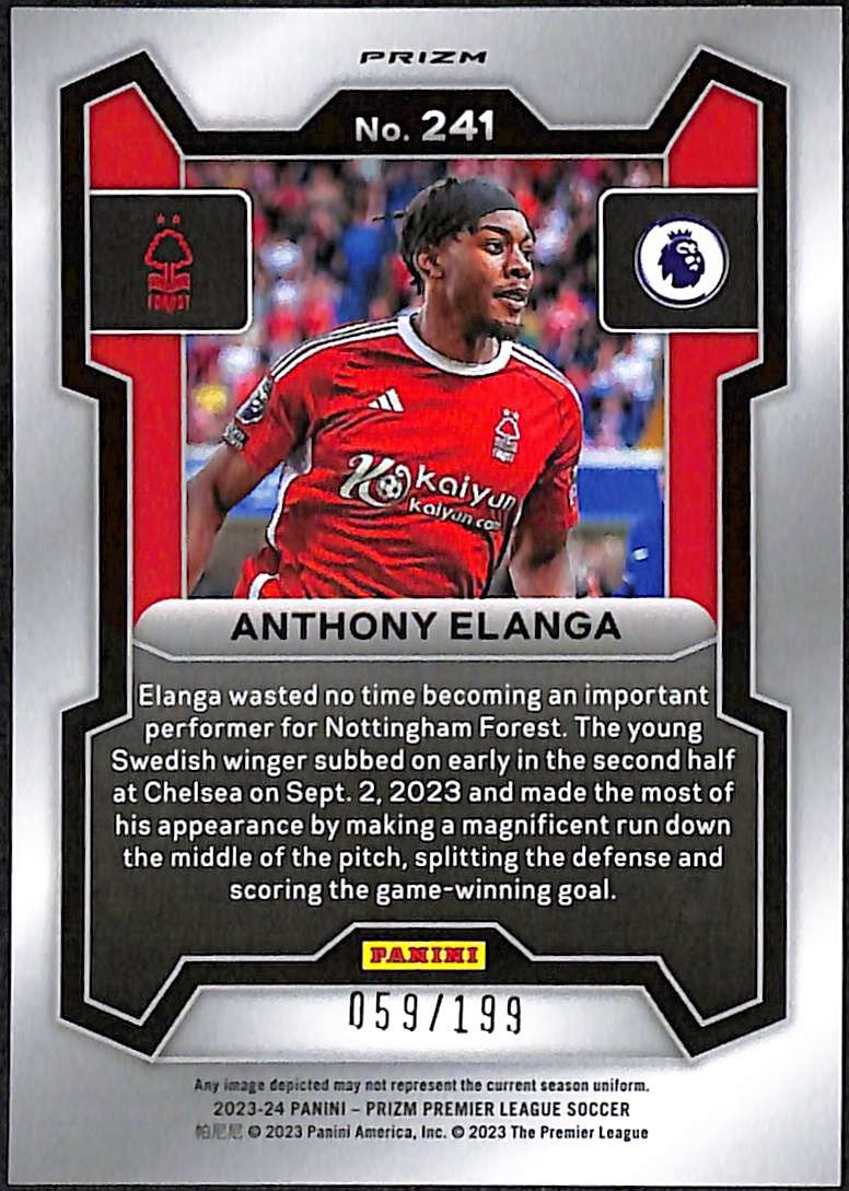 2023-24 Panini Prizm Premier League Red Prizm Card 241 Anthony Elanga 59/199 - Image 2