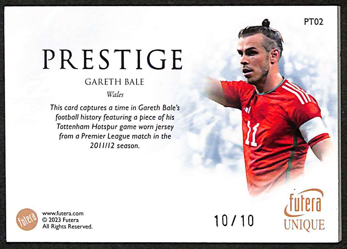 Futera Unique World Football Prestige Match Worn Patch #PT02 Gareth Bale 10 of 10 back