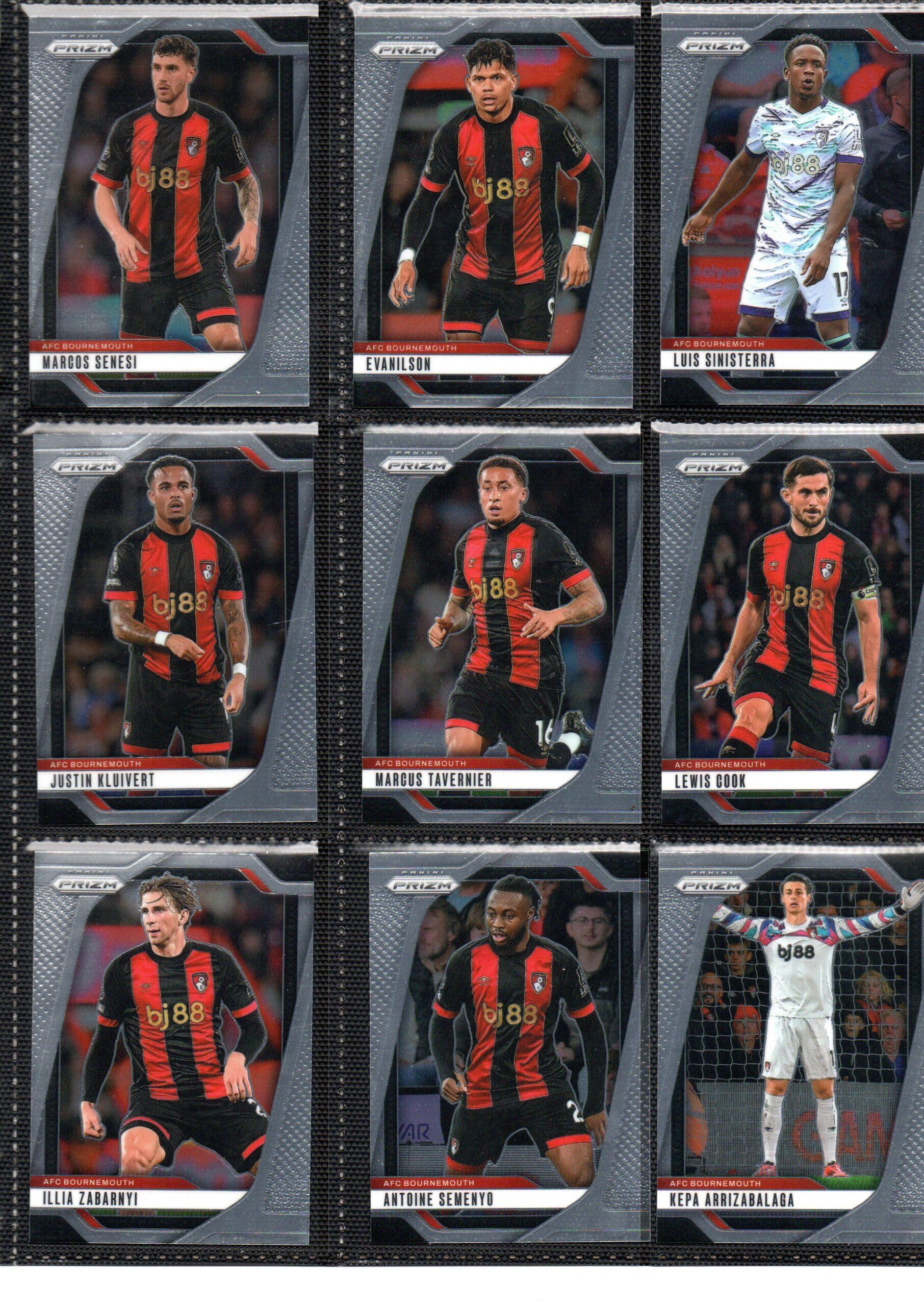 2024-25 EPL Panini Prizm Bournemouth trading cards page 1 front view